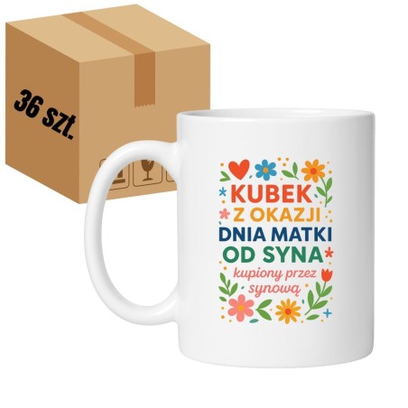 Kubek biały 330 ml z napisem i grafiką kwiatową – 36 sztuk HURT