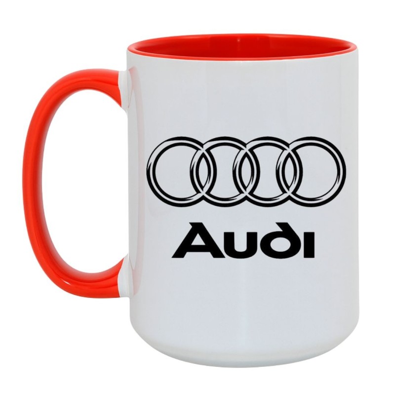 Kubek duży biało-czerwony 450 ml z motoryzacyjną grafiką – must-have do auta