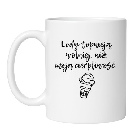 Śmieszny kubek biały 330 ml z zabawną ilustracją lodów — must-have do pracy