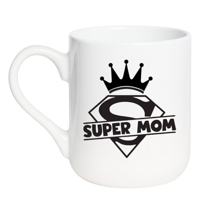 Kubek elegancki biały 330 ml z ilustracją Super Mom — doskonały gadżet do pracy