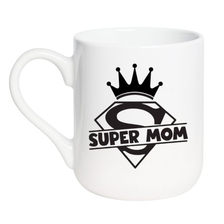 Kubek elegancki biały 330 ml z ilustracją Super Mom — doskonały gadżet do pracy