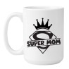 Duży kubek biały 450 ml z wzorem Super Mom — świetny na poranną kawę