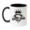Kubek biało-czarny 330 ml z motywem Super Mom — śmieszny prezent dla mamy