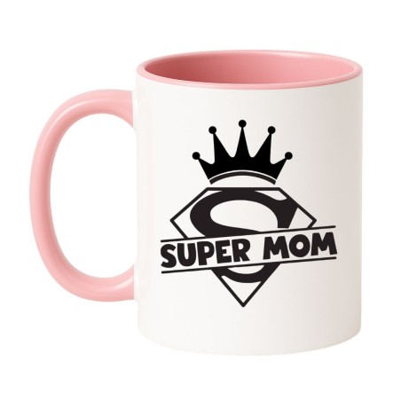 Kubek biało-różowy 330 ml z grafiką Super Mom — sprawdź bestseller