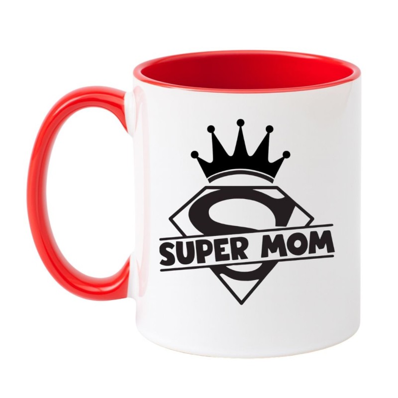 Kubek biało-czerwony 330 ml z wzorem Super Mom — must-have dla supermamy