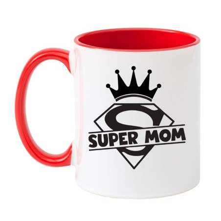 Kubek biało-czerwony 330 ml z wzorem Super Mom — must-have dla supermamy