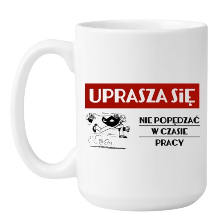 Duży kubek biały 450 ml z motywem pracy i obrazkiem — świetny do kawy