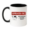 Kubek biało-czarny 330 ml z humorystycznym wzorem o pracy — śmieszny prezent
