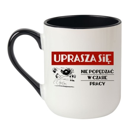 Kubek elegancki biało-czarny 330 ml z motywem pracy — doskonały gadżet