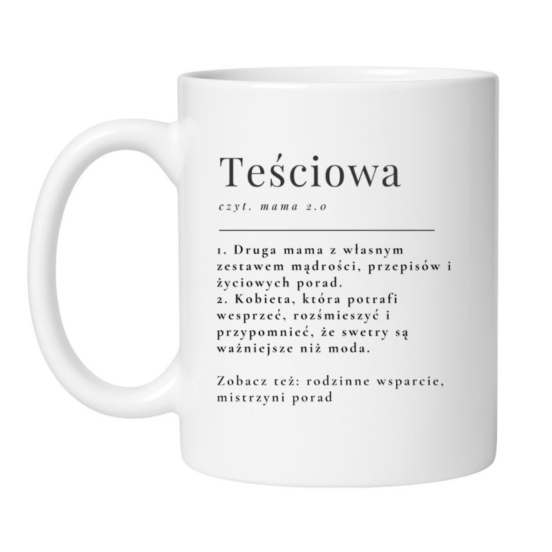 Śmieszny kubek biały 330 ml z humorystycznym napisem — prezent dla kawoszy