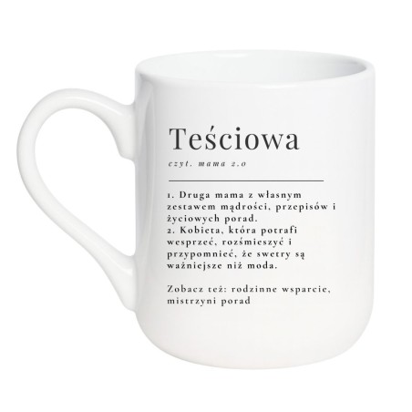 Kubek elegancki biały 330 ml z motywem teściowej — sprawdź bestseller