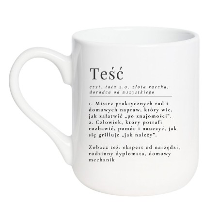 Kubek elegancki biały 330 ml z motywem teścia — świetny do kawy
