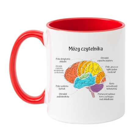 Kubek biało-czerwony 330 ml z zabawną grafiką mózgu — do kawy lub herbaty