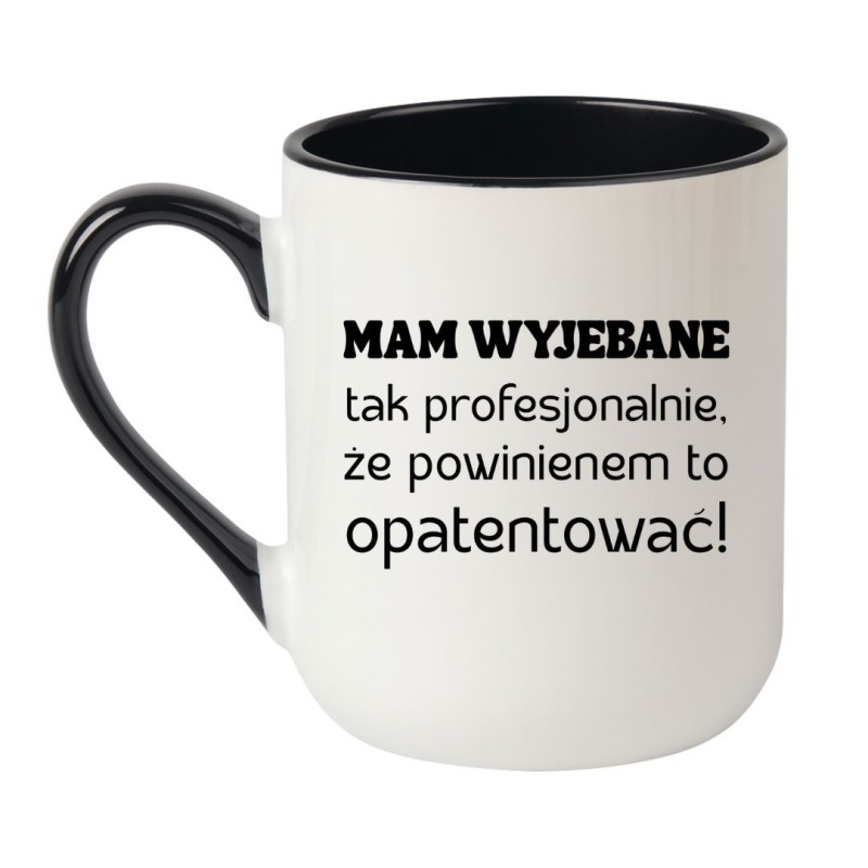 Kubek elegancki biało-czarny 330 ml z humorystycznym wulgarnym nadrukiem — bestseller