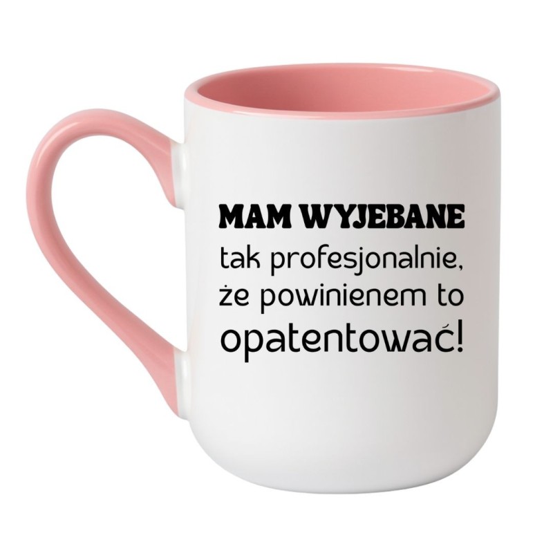 Kubek elegancki biało-różowy 330 ml z chamskim motywem — idealny do kawy