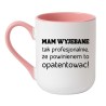 Kubek elegancki biało-różowy 330 ml z chamskim motywem — idealny do kawy
