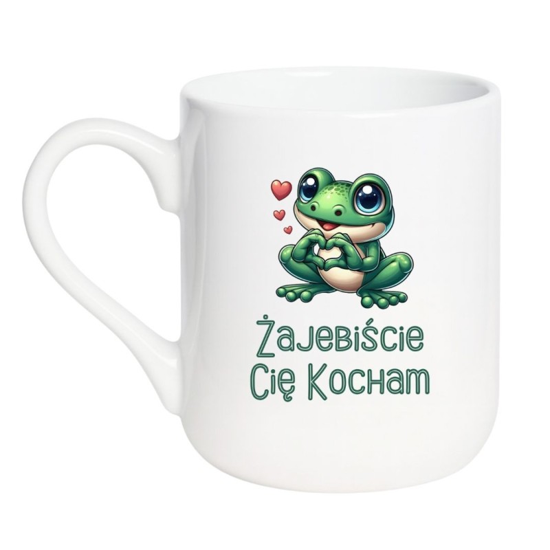 Kubek elegancki biały 330 ml z zabawną ilustracją żaby – dobry do kawy