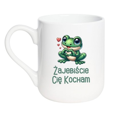 Kubek elegancki biały 330 ml z zabawną ilustracją żaby – dobry do kawy
