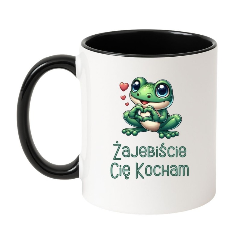 Kubek biało-czarny 330 ml z żabką i wulgarnym napisem – humorystyczny gadżet