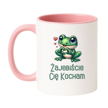 Kubek biało-różowy 330 ml z obrazkiem żaby i chamskim nadrukiem – śmieszny kubek