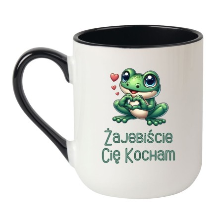 Kubek elegancki biało-czarny 330 ml ze śmieszną ilustracją żabki – doskonały do pracy