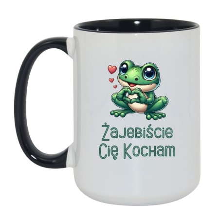 Kubek duży biało-czarny 450 ml z zabawną grafiką żaby – gadżet dla fanów kawy