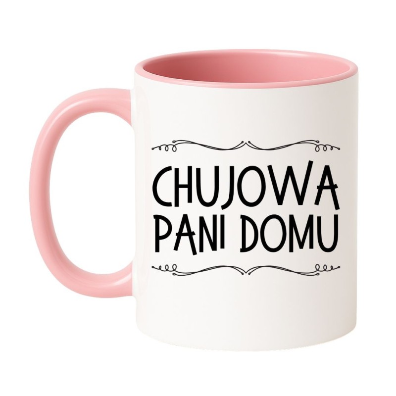 biało różowy kubek chujowa pani domu 330 ml