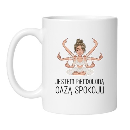 Śmieszny kubek biały 330 ml z zabawną ilustracją yogi i nadrukiem bez cenzury – must-have