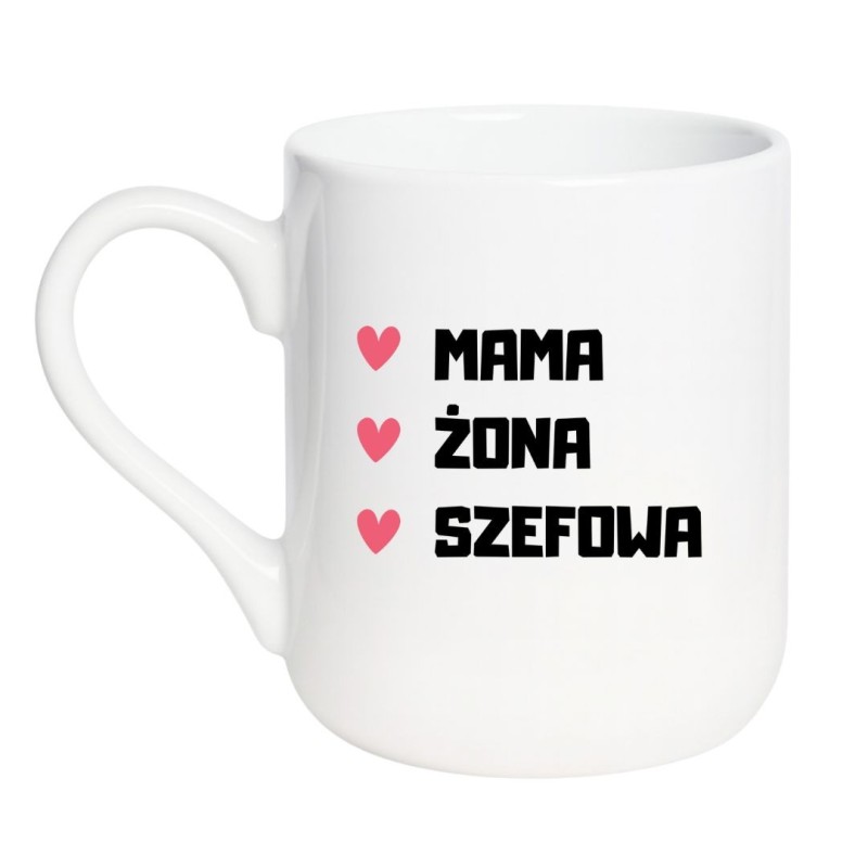 Kubek elegancki biały 330 ml z napisem i grafiką serc – świetny do biura