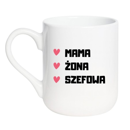 Kubek elegancki biały 330 ml z napisem i grafiką serc – świetny do biura