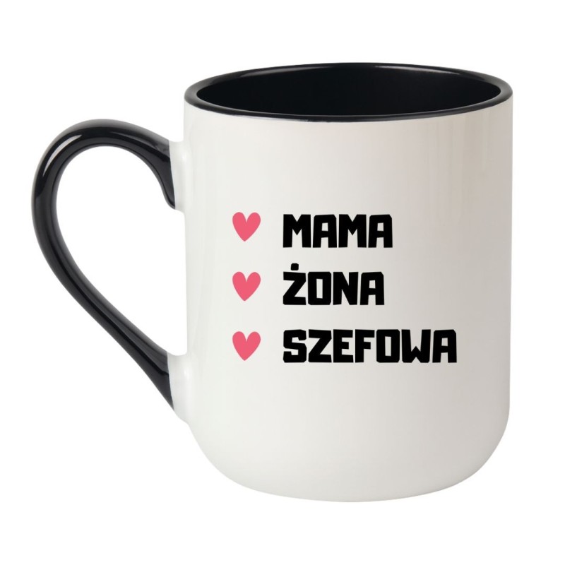 Kubek elegancki biało-czarny 330 ml z serduszkami i tekstem – bestseller