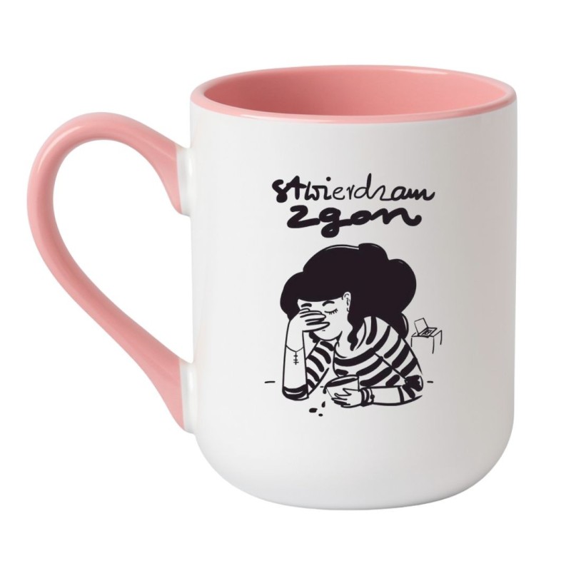 Kubek elegancki biało-różowy 330 ml z humorystycznym obrazkiem – must-have
