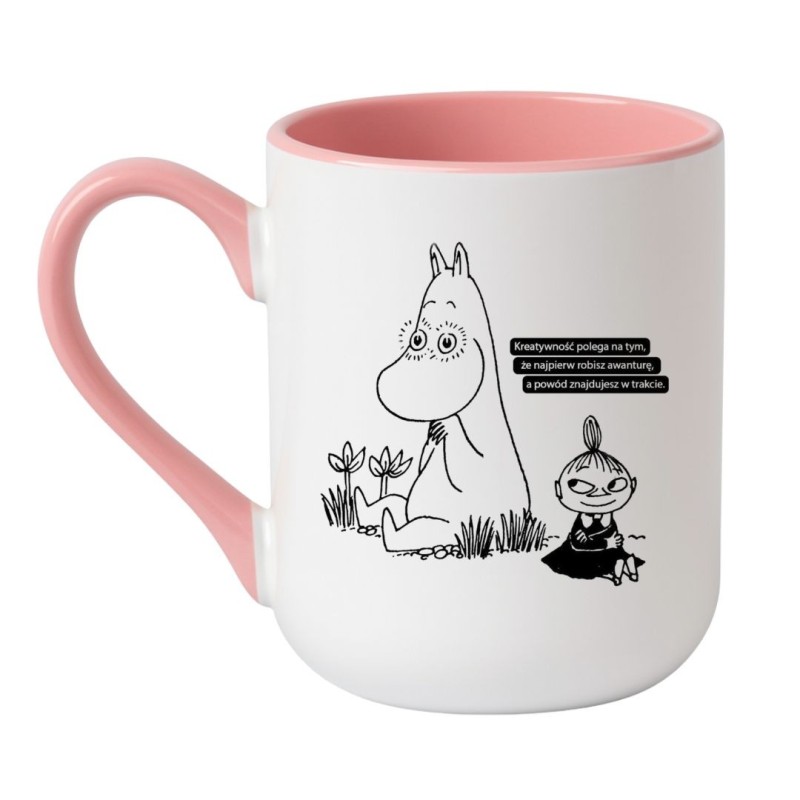 Kubek elegancki biało-różowy 330 ml z humorystyczną grafiką – must-have do kawy