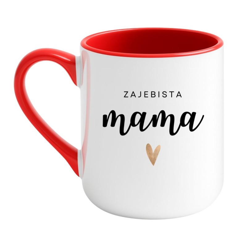 Kubek elegancki biało-czerwony 330 ml z nadrukiem serca, must-have dla mamy
