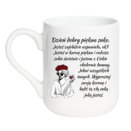 Kubek elegancki biały 330 ml z humorystycznym motywem kobiety, świetny do biura