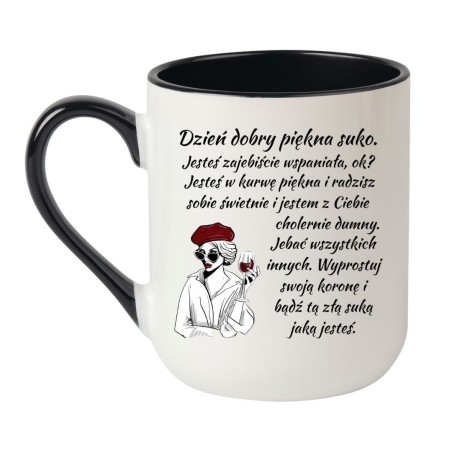 Kubek elegancki biało-czarny 330 ml z humorystycznym nadrukiem bez cenzury, do biura