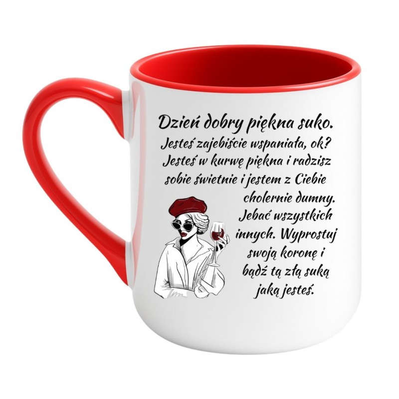 Kubek elegancki biało-czerwony 330 ml z wulgarnym nadrukiem, sprawdź bestseller