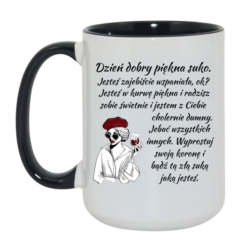 Kubek duży biało-czarny 450 ml z motywem bez cenzury i ilustracją, prezent do pracy