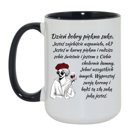 Kubek duży biało-czarny 450 ml z motywem bez cenzury i ilustracją, prezent do pracy