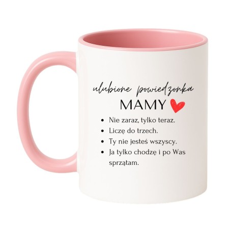 Kubek biało-różowy 330 ml z humorystycznym napisem o mamie, super do kawy