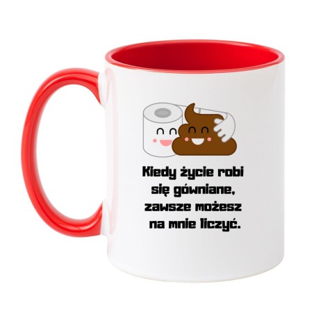 Kubek biało-czerwony 330 ml z zabawną ilustracją – must-have do kawy