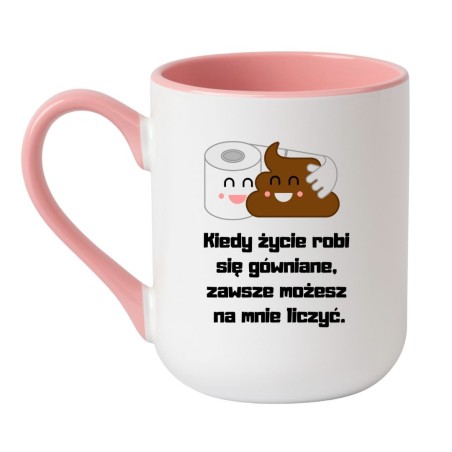 Kubek elegancki biało-różowy 330 ml ze śmieszną grafiką – kubek do biura