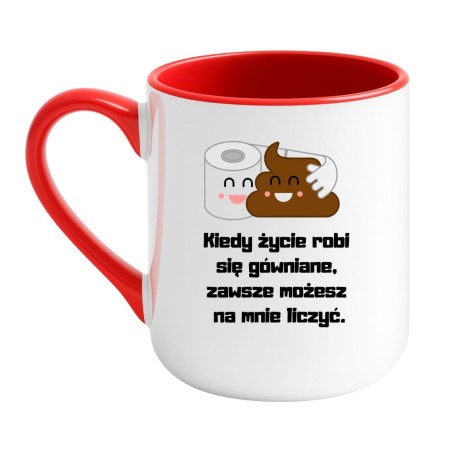 Kubek elegancki biało-czerwony 330 ml z dowcipnym nadrukiem – śmieszny kubek z nadrukiem