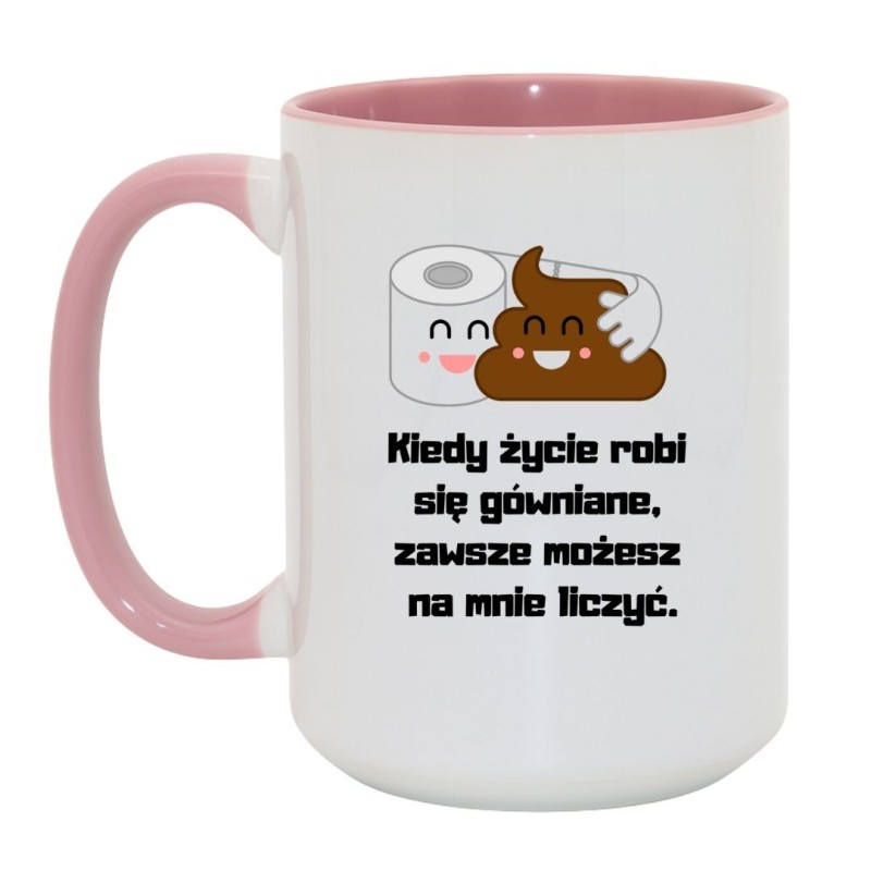 Kubek duży biało-różowy 450 ml z humorystycznym obrazkiem – kubek bez cenzury