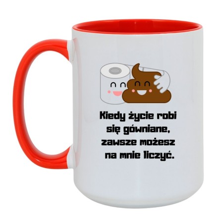 Kubek duży biało-czerwony 450 ml z wesołą grafiką – świetny do herbaty