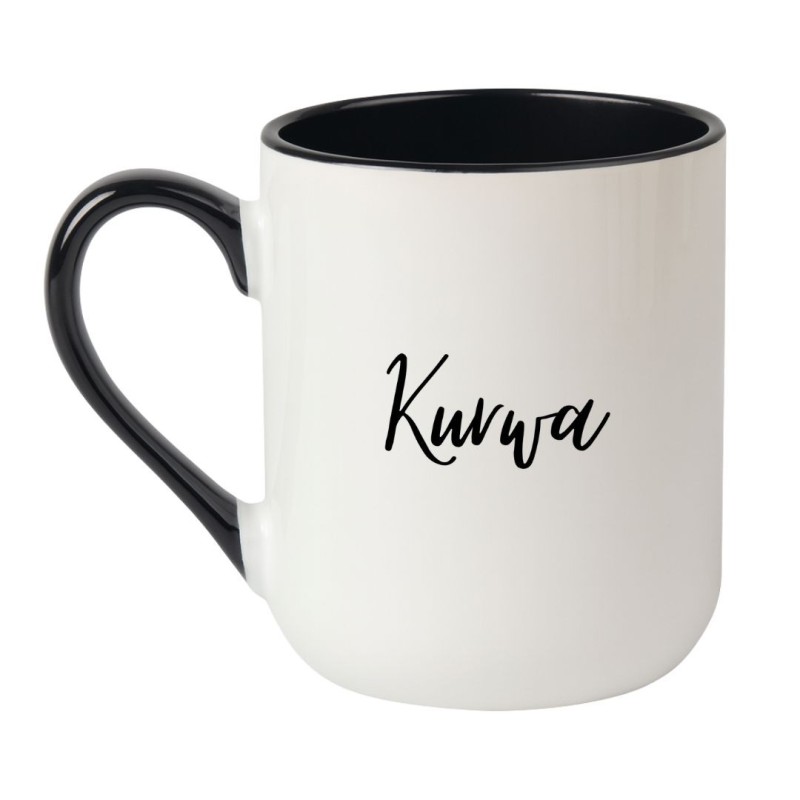 Kubek elegancki biało-czarny 330 ml z nadrukiem bez cenzury – gadżet do kawy