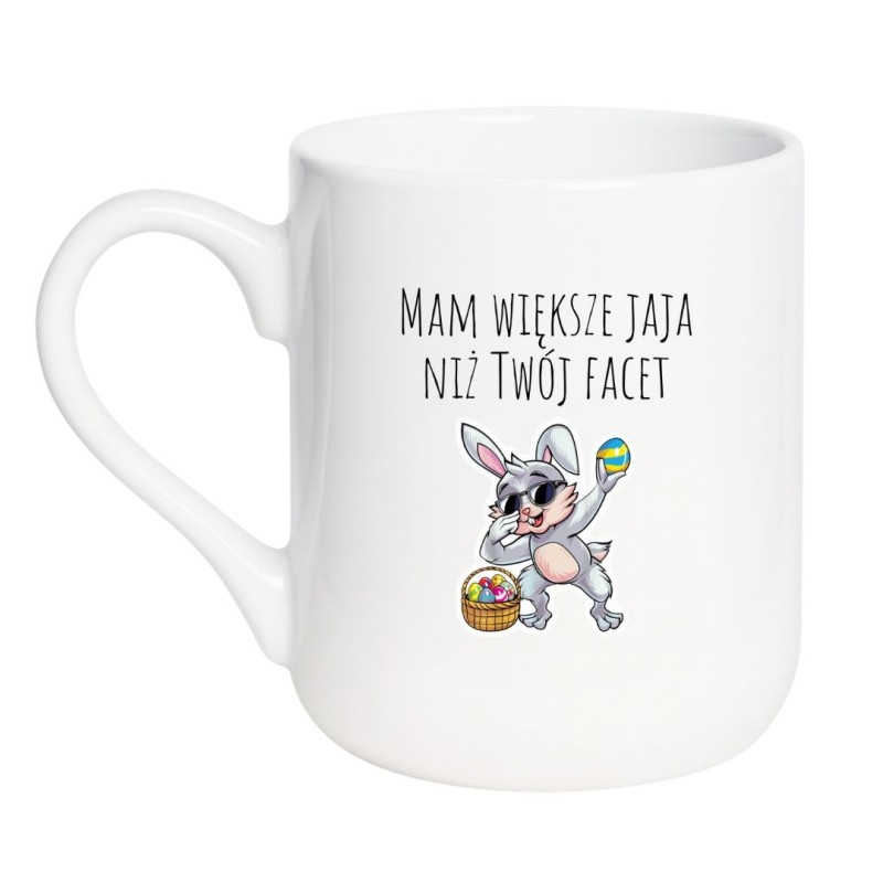 Kubek elegancki biały 330 ml z komicznym motywem królika, must-have dla fanów kawy