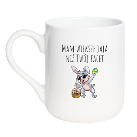 Kubek elegancki biały 330 ml z komicznym motywem królika, must-have dla fanów kawy