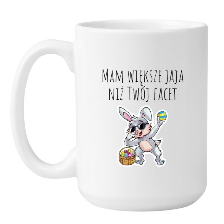 Kubek duży biały 450 ml z humorystycznym nadrukiem i grafiką królika, doskonały gadżet do pracy