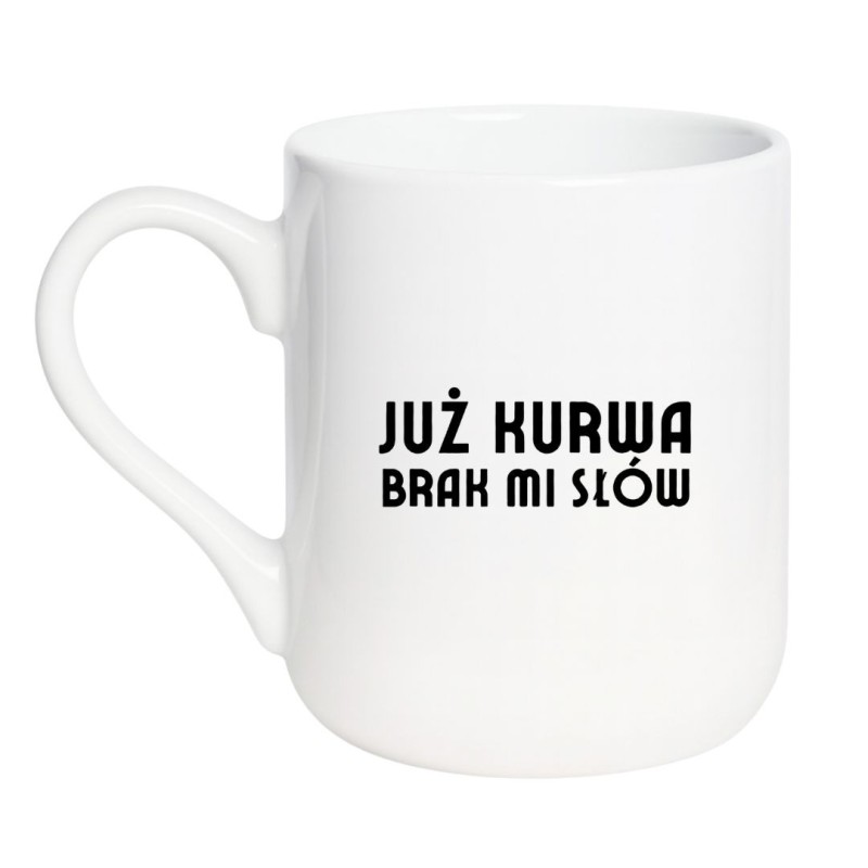 Kubek elegancki biały 330 ml z chamskim nadrukiem, doskonały gadżet do pracy